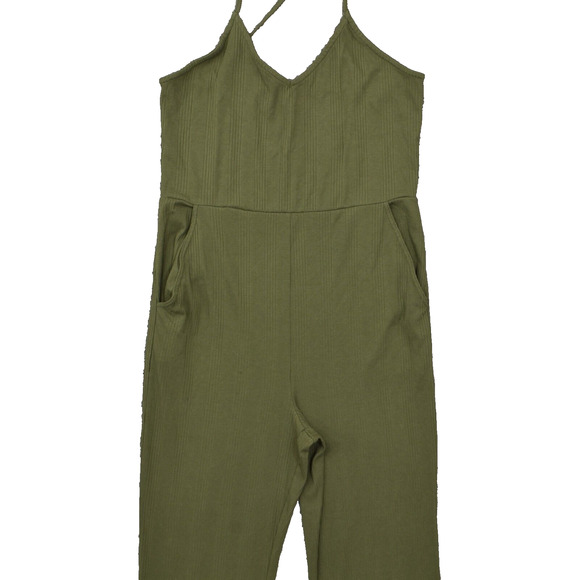 aerie Dresses & Skirts - NEW Aerie Women's Size XL Jumpsuit Dress Green Long Casual Cotton V Neck Solid
